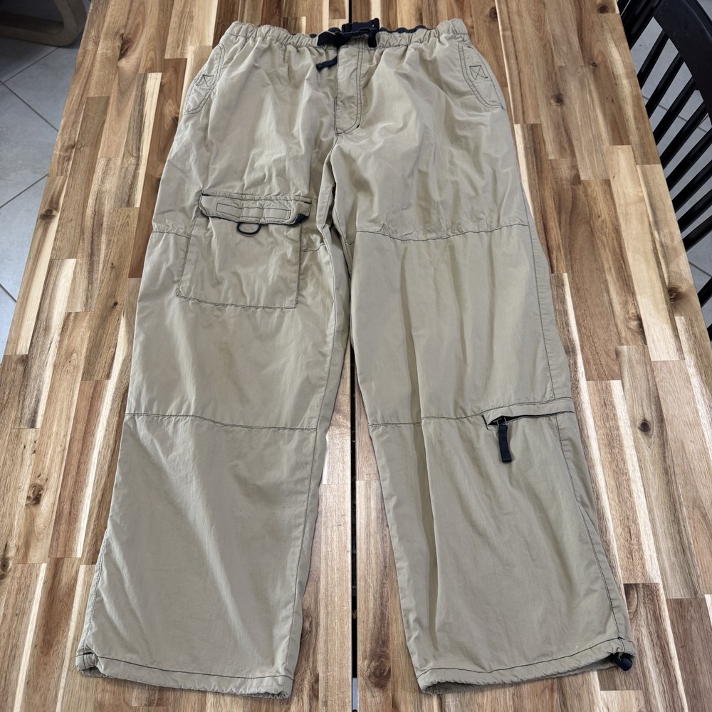 Vintage American Eagle Parachute Pants Mens XL Beige Cargo Nylon Baggy Y2K